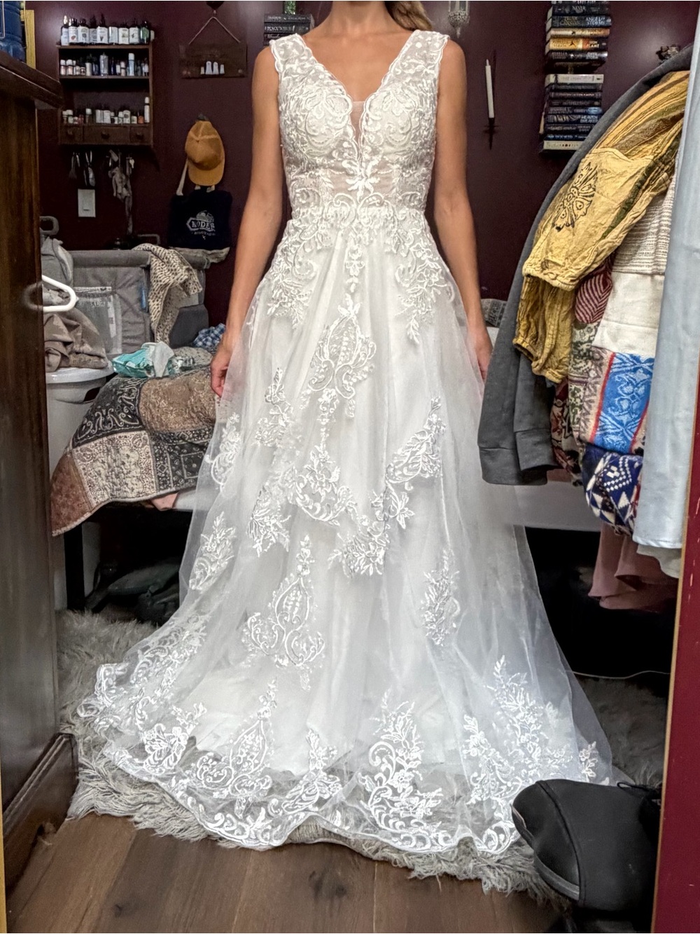 Elegant White Embroidered A-Line Wedding Dress